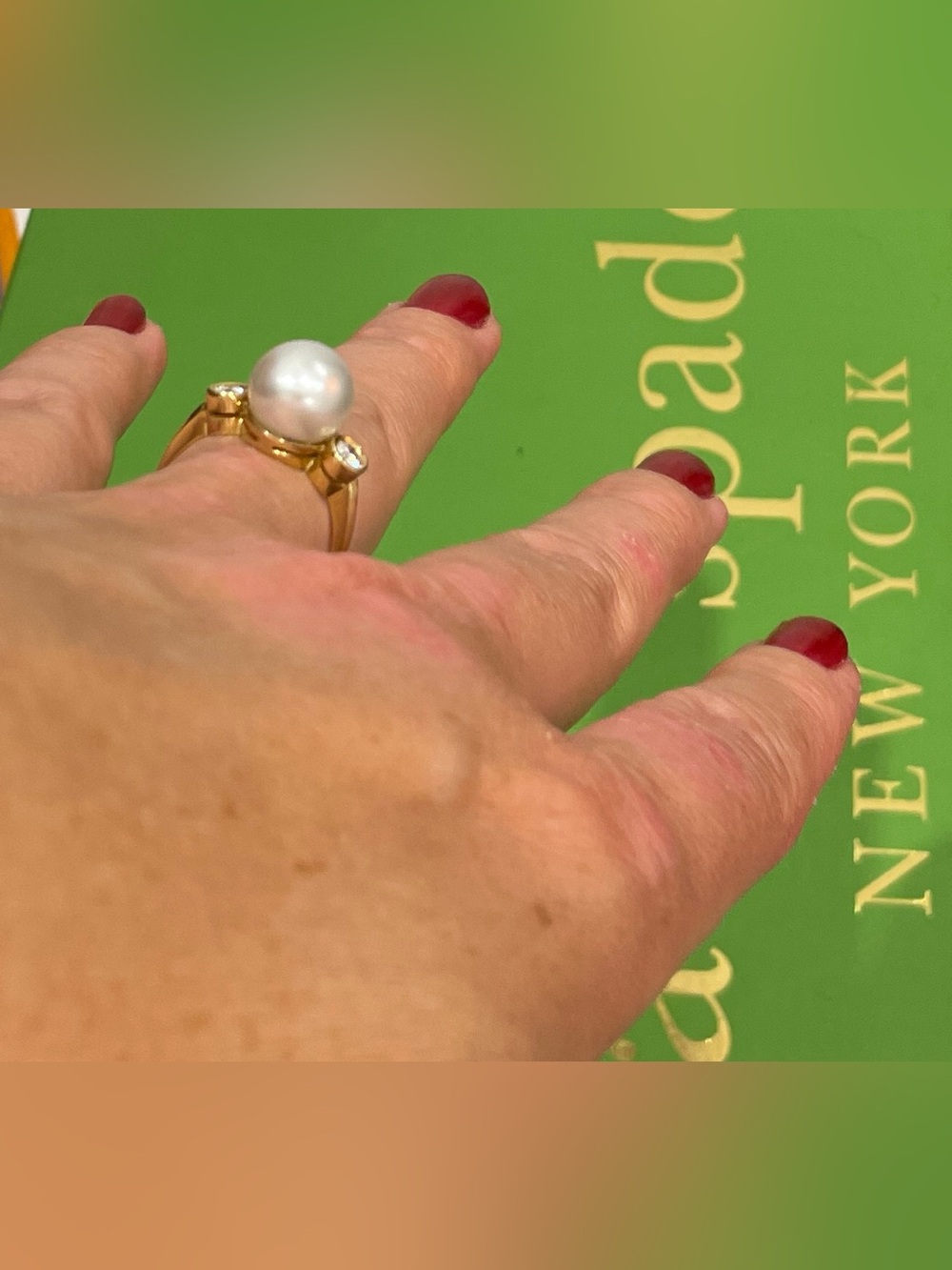 Vintage 18K Yellow Gold Pearl Solitaire with .50 Carats Natural Diamonds, 7.75
